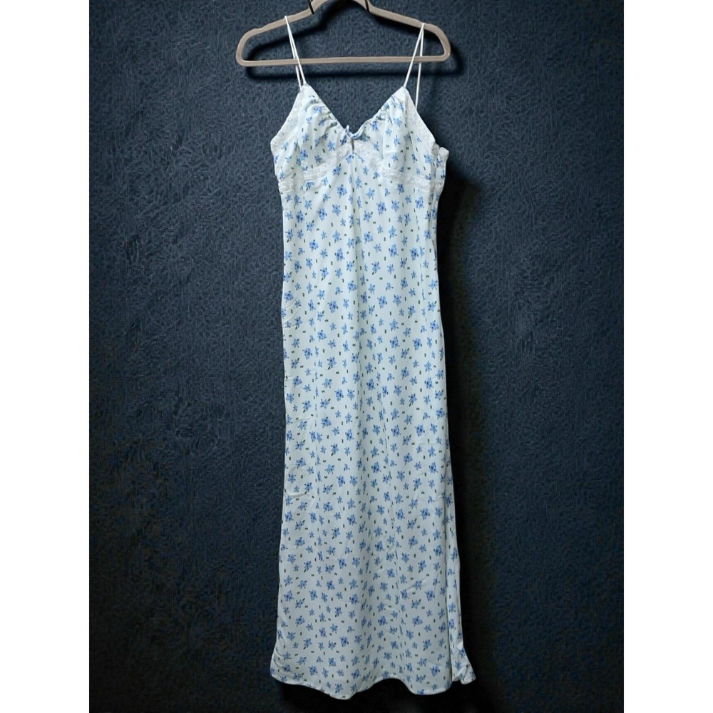 Kiss The‎ Sky Juliette White Blue Floral Sleeveless Cami Camisole Maxi Dress XL